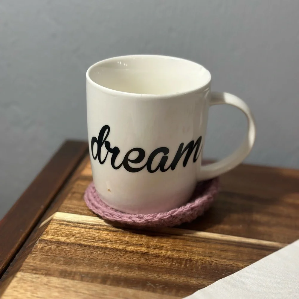 Handmade Mauve Crochet Coaster Set Vintage Hand Embroidered table topper - Picture 11 of 11